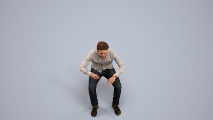 3D people model man casual sitting, scanned human for 3ds Max rendering, back view render