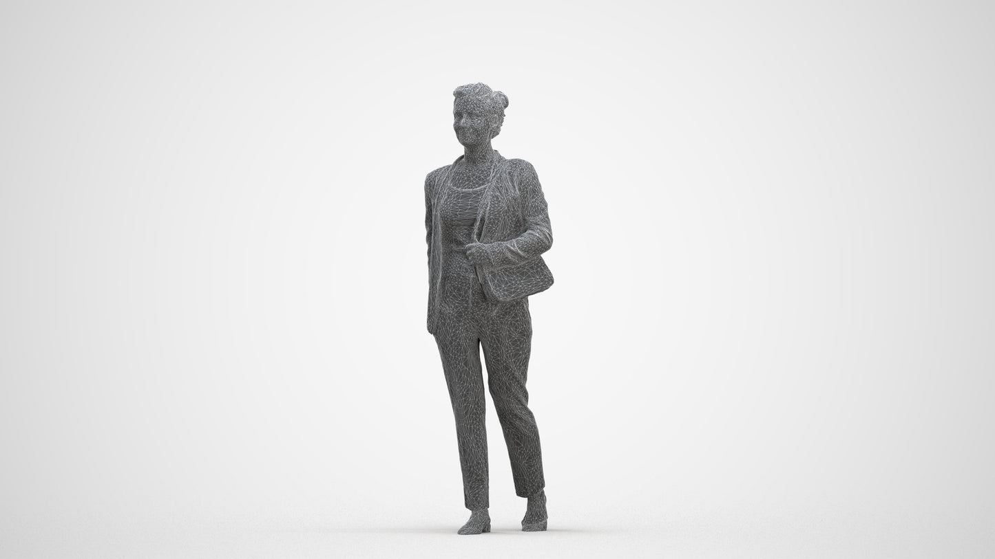 scanned 3D woman business walking, photogrammetry people for Enscape and V-Ray, three-quarter front view render