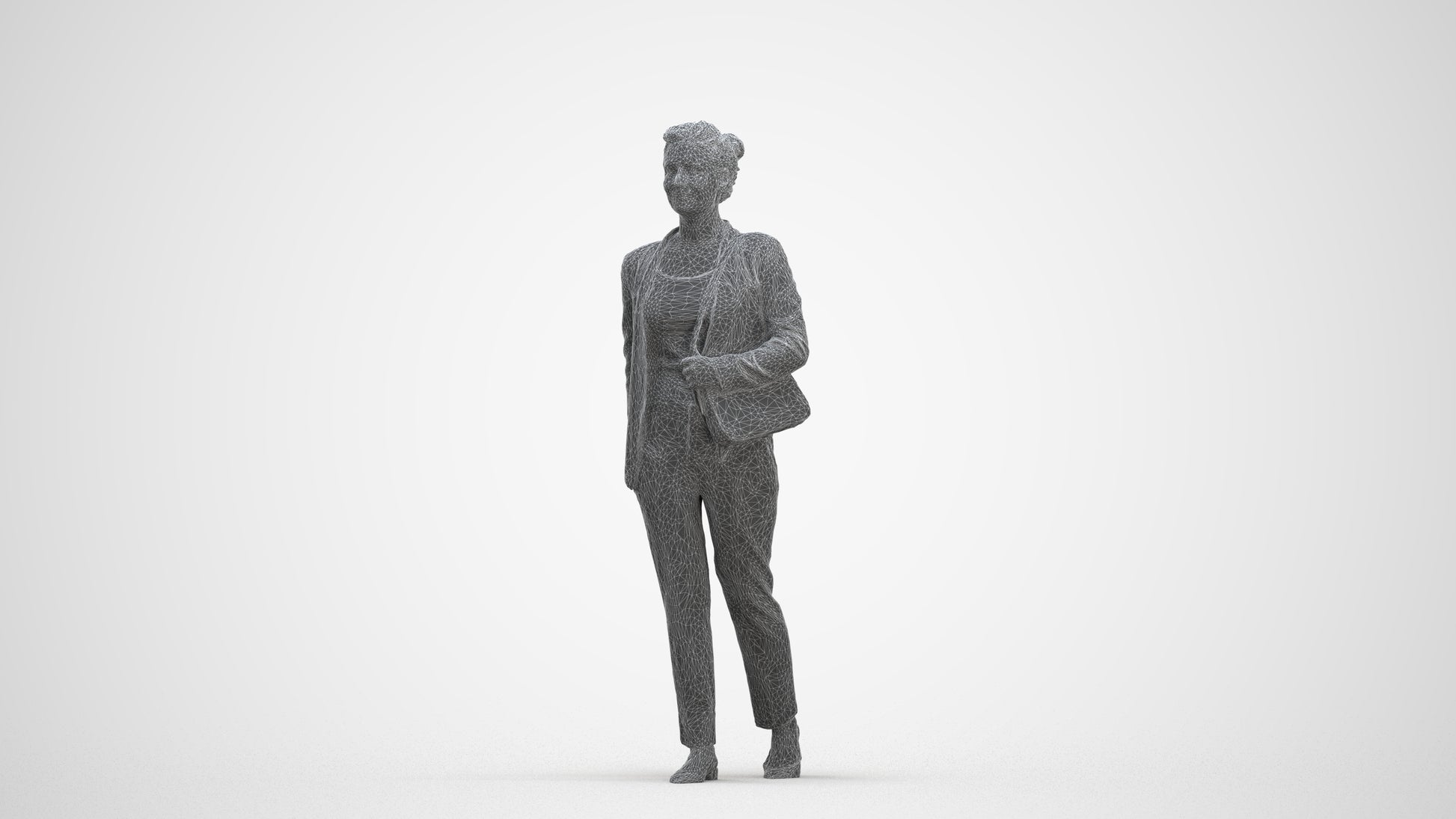 scanned 3D woman business walking, photogrammetry people for Enscape and V-Ray, three-quarter front view render