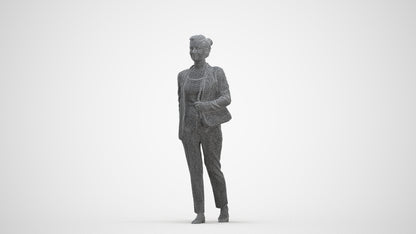 scanned 3D woman business walking, photogrammetry people for Enscape and V-Ray, three-quarter front view render