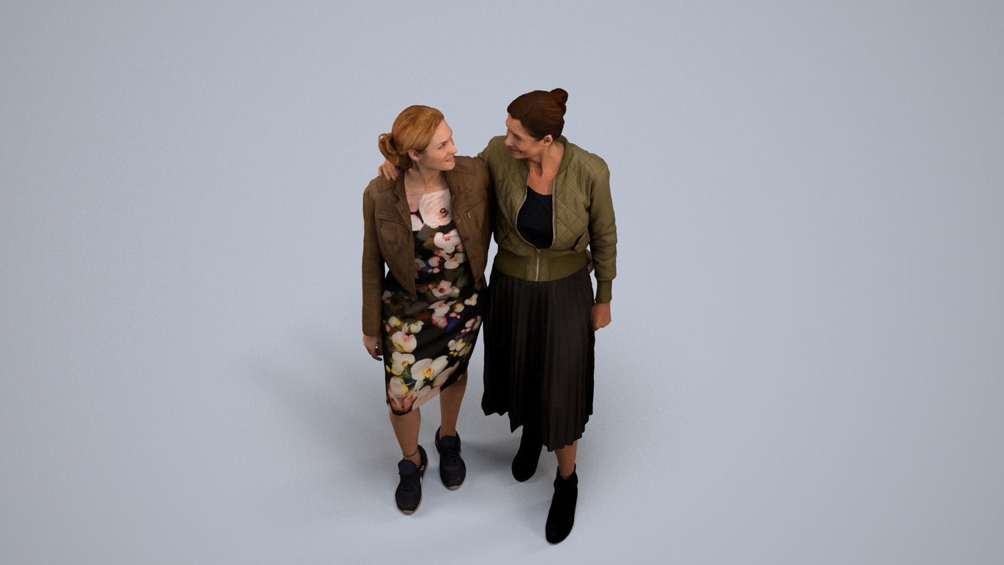 3D human model senior woman casual kids, photogrammetry scanned person for archviz, back view render
