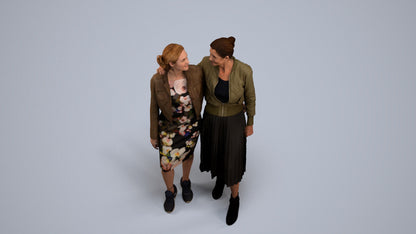 3D human model senior woman casual kids, photogrammetry scanned person for archviz, back view render