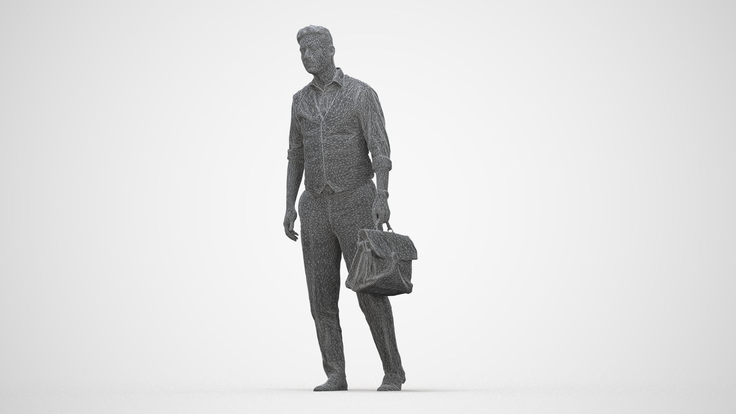 realistic 3D people man business walking, render-ready for V-Ray and Corona, FBX OBJ, wireframe back view