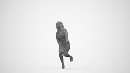 3D human model woman business sitting, photogrammetry scanned person for archviz, wireframe back view