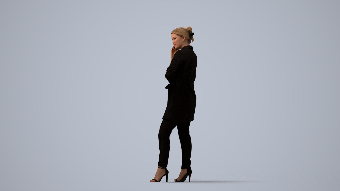realistic 3D people woman business standing, render-ready for V-Ray and Corona, FBX OBJ, three-quarter view render