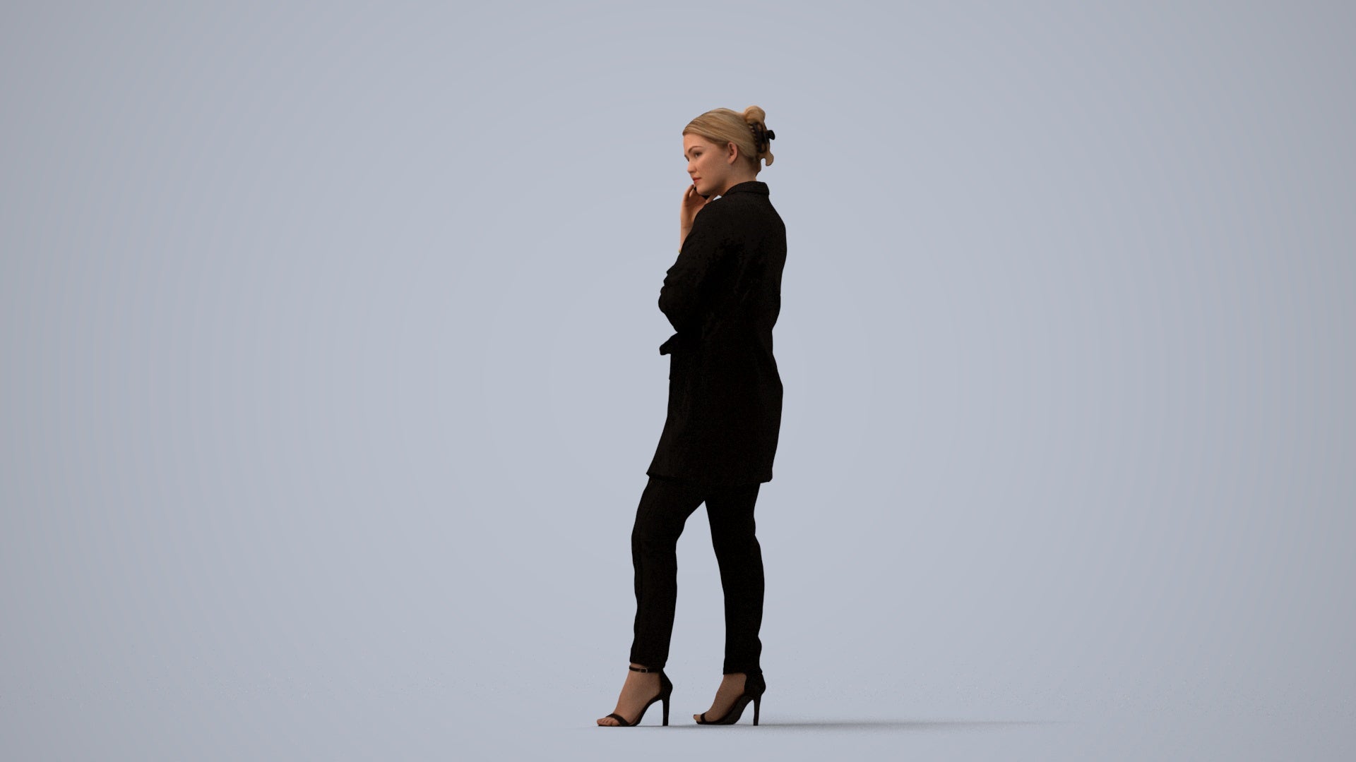 realistic 3D people woman business standing, render-ready for V-Ray and Corona, FBX OBJ, three-quarter view render
