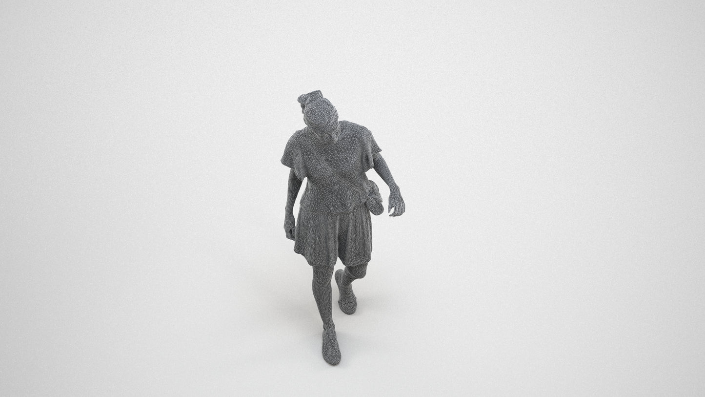 photogrammetry 3D woman casual walking, realistic human model archviz FBX, wireframe three-quarter view