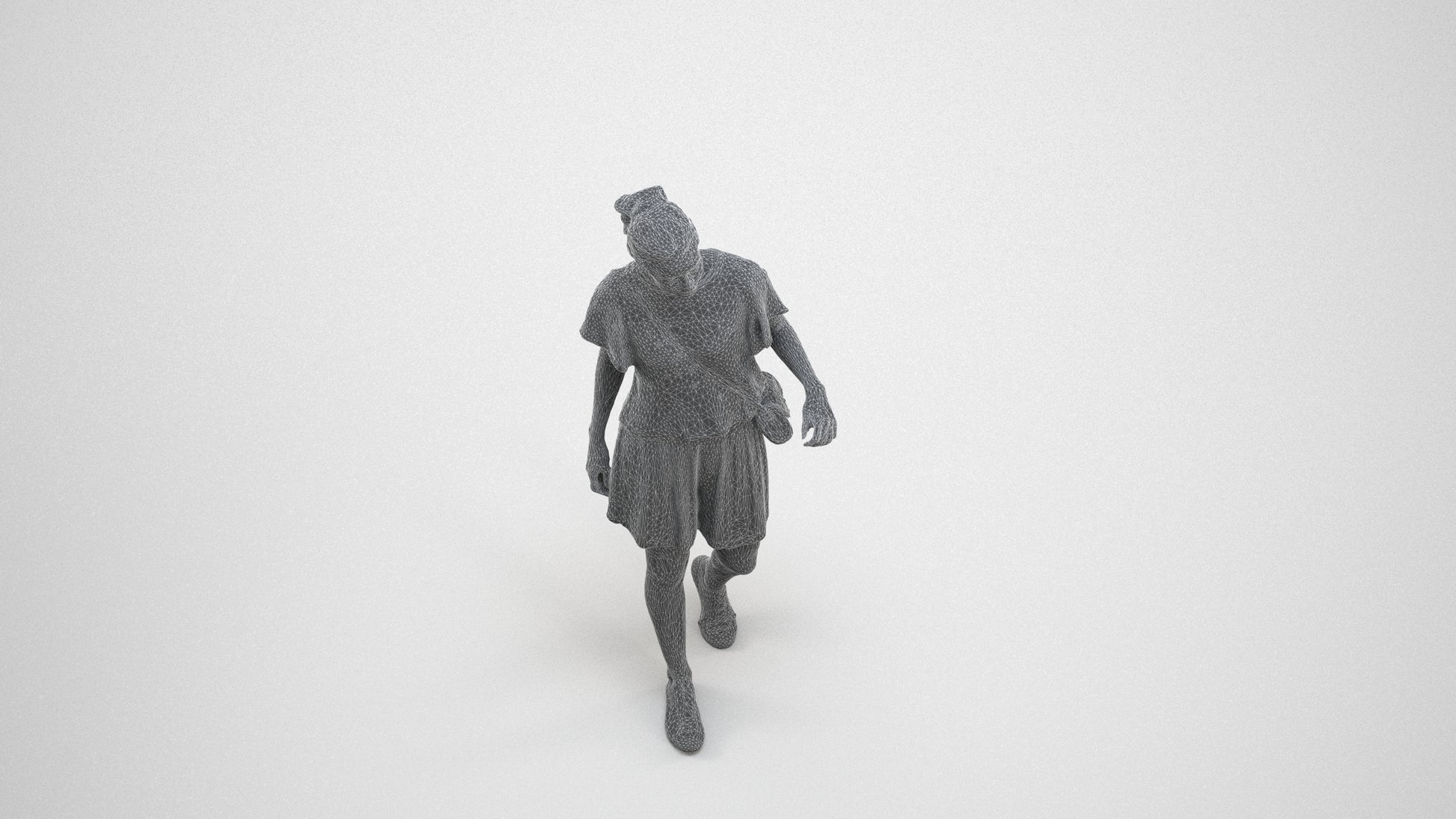 photogrammetry 3D woman casual walking, realistic human model archviz FBX, wireframe three-quarter view