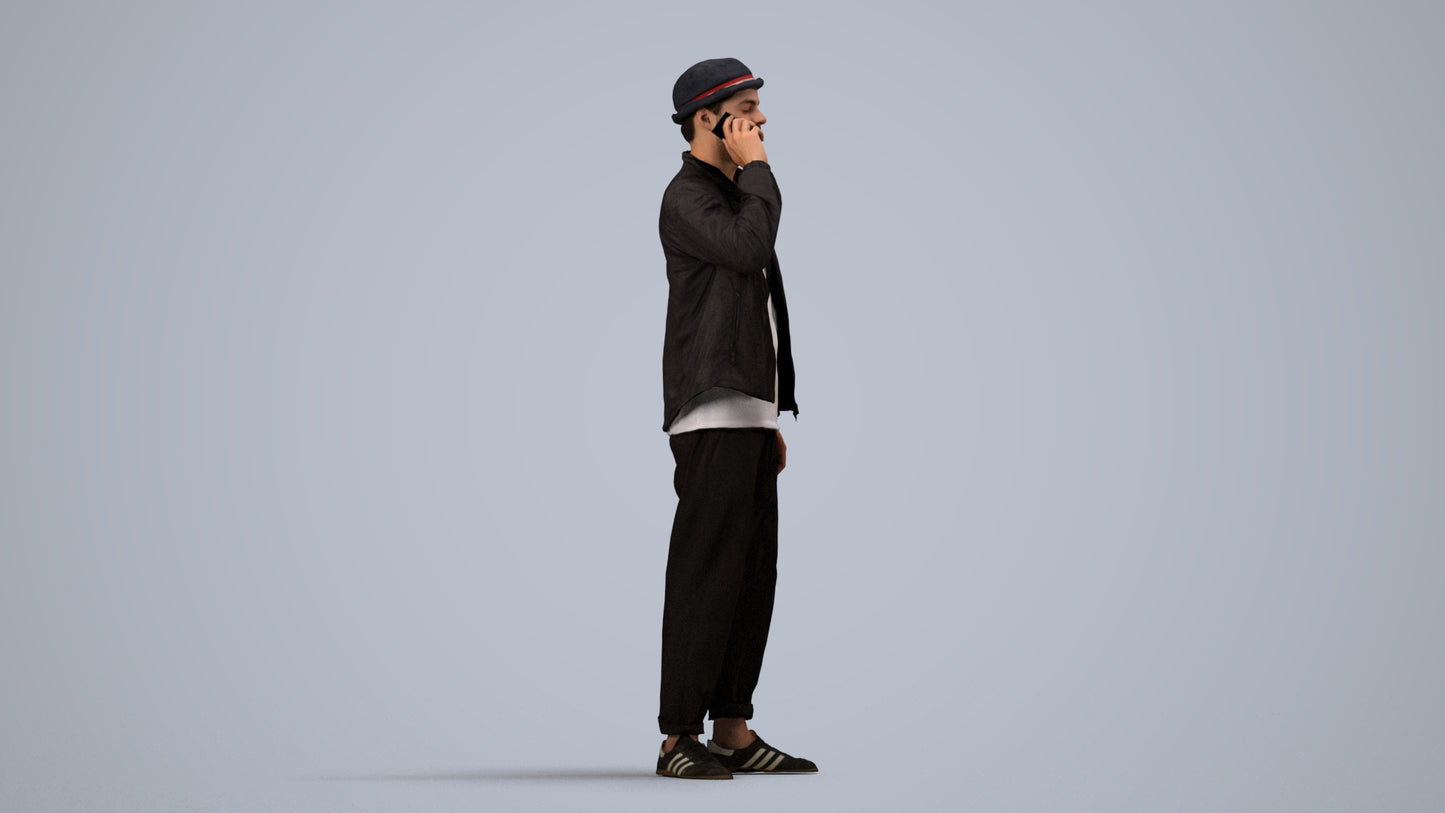 realistic 3D people man casual standing, render-ready for V-Ray and Corona, FBX OBJ, side view render