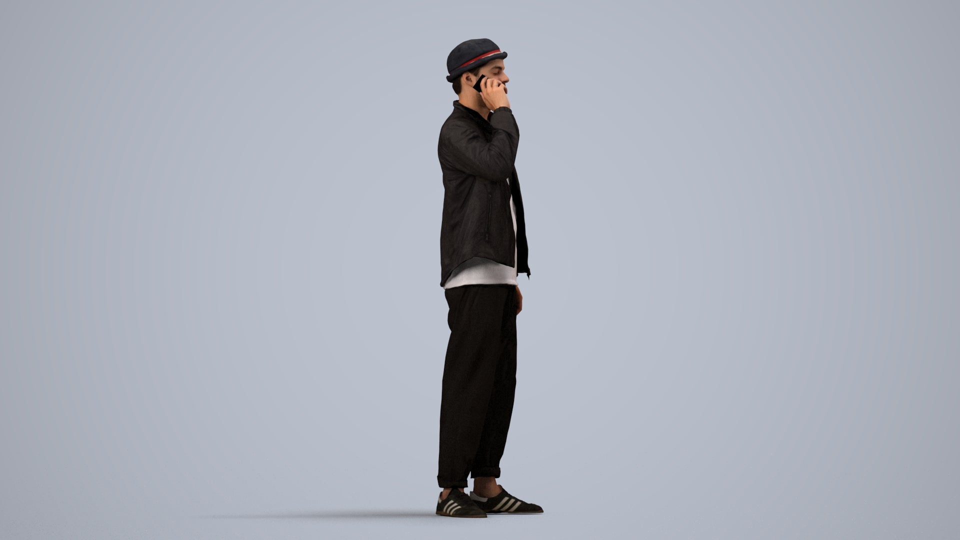 realistic 3D people man casual standing, render-ready for V-Ray and Corona, FBX OBJ, side view render