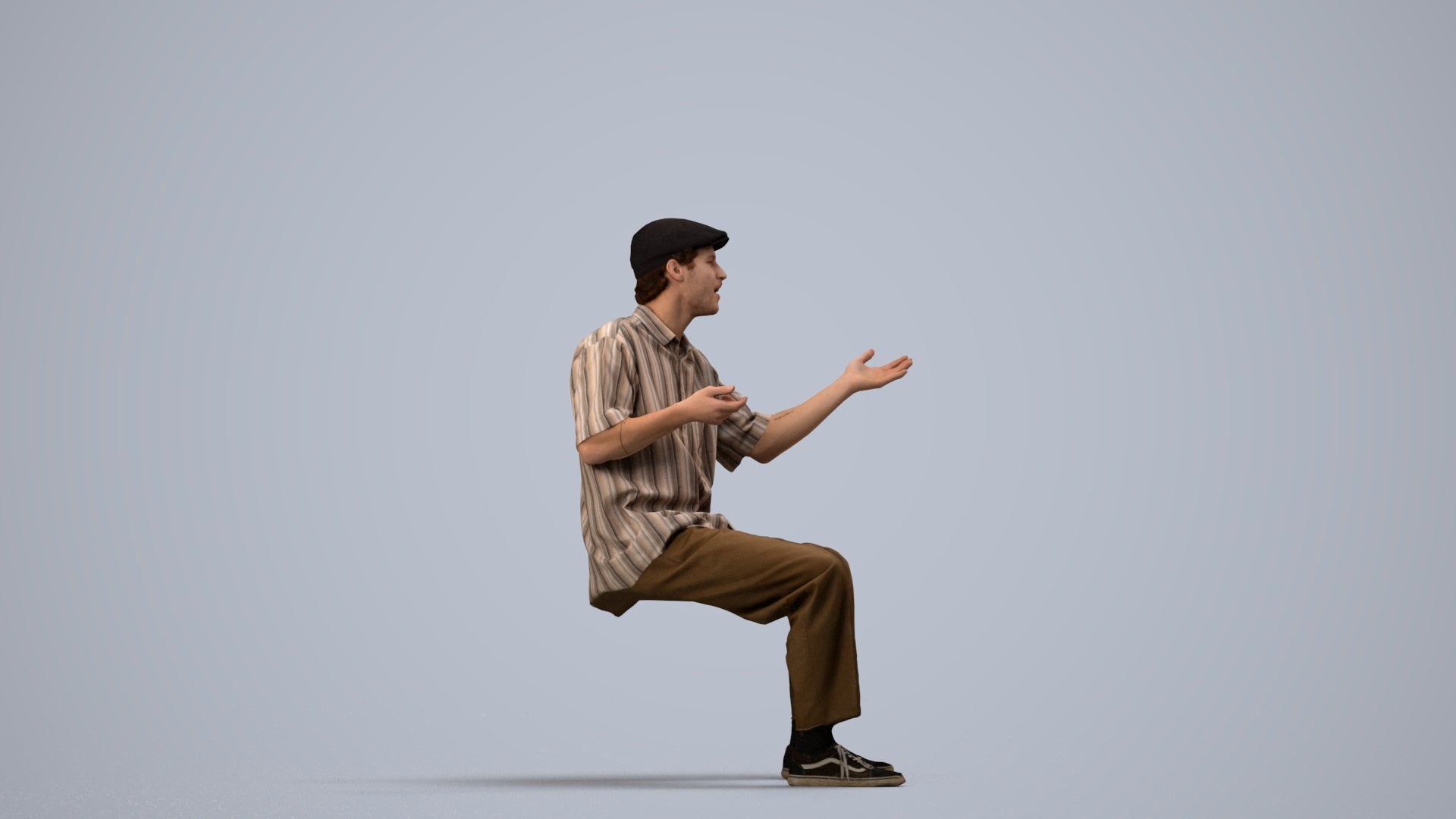 realistic 3D man casual sitting, scanned archviz people for Blender and 3ds Max, side view render