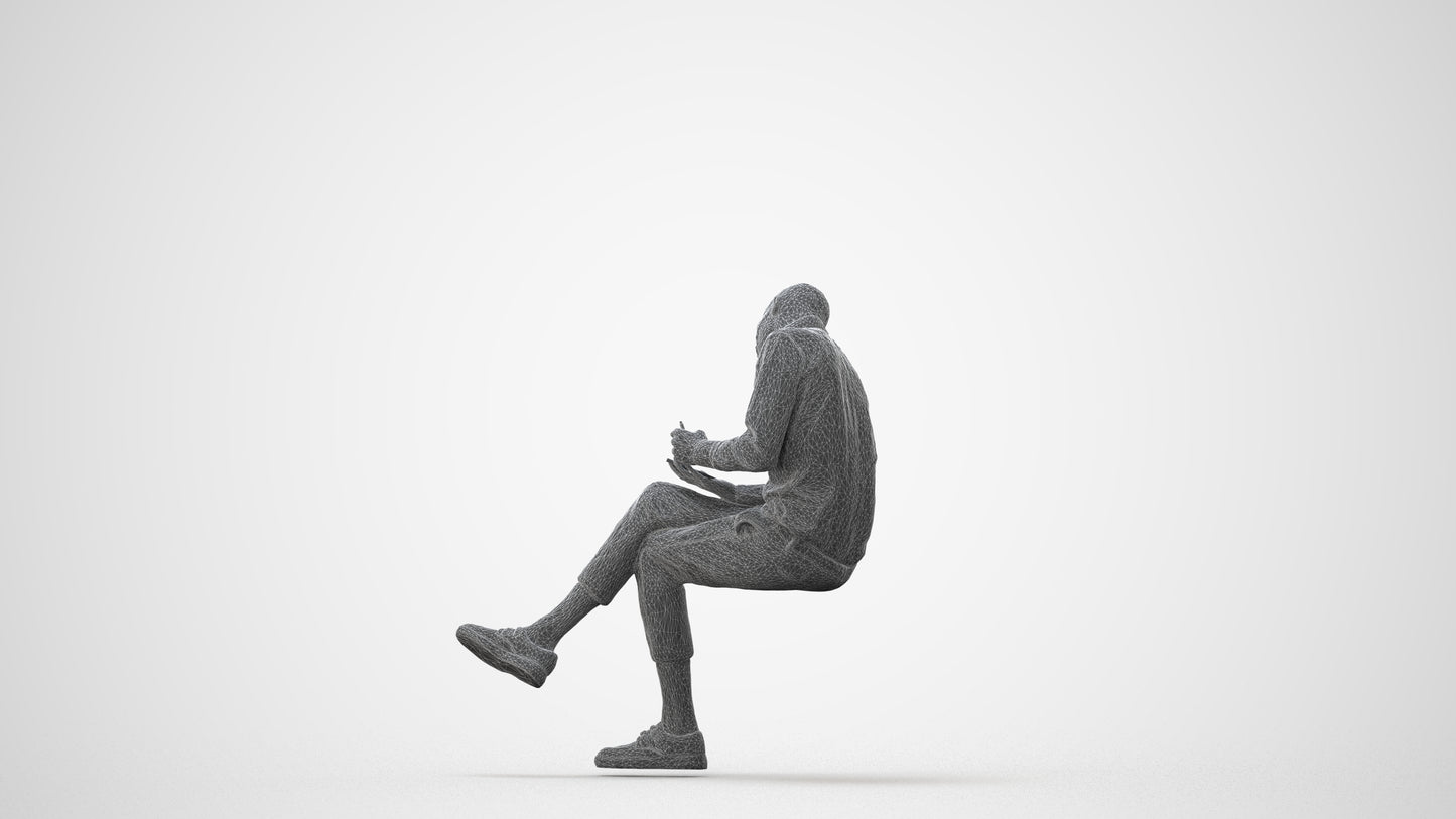 realistic 3D human man casual sitting, archviz people FBX OBJ for Blender, square thumbnail