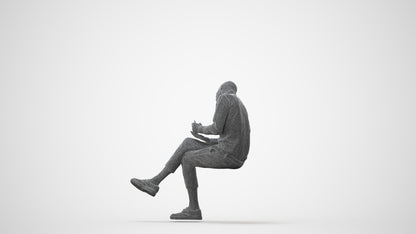 realistic 3D human man casual sitting, archviz people FBX OBJ for Blender, square thumbnail
