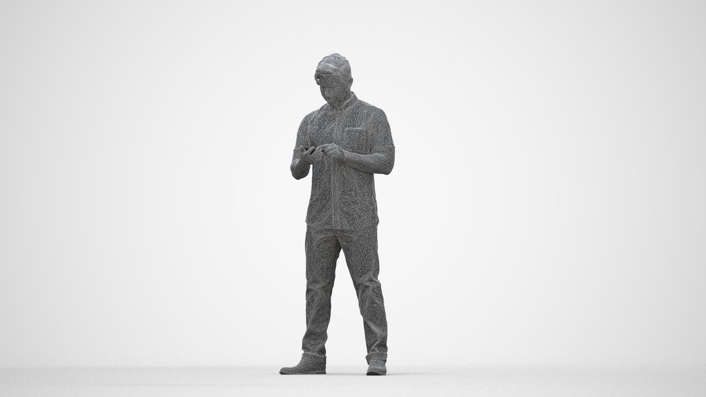 3D people model man casual standing, scanned human for 3ds Max rendering, wireframe back view
