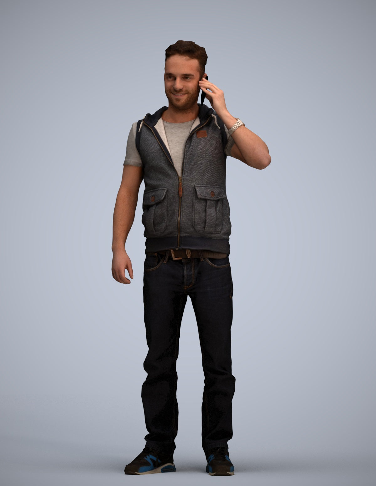 3D human model man casual standing, photogrammetry scanned person for archviz
