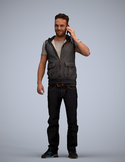 3D human model man casual standing, photogrammetry scanned person for archviz