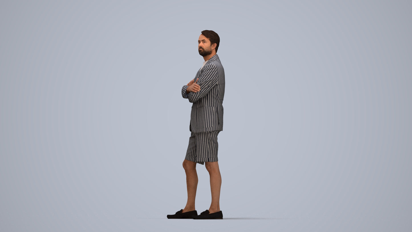3D human model man business standing, photogrammetry scanned person for archviz, top-down view render