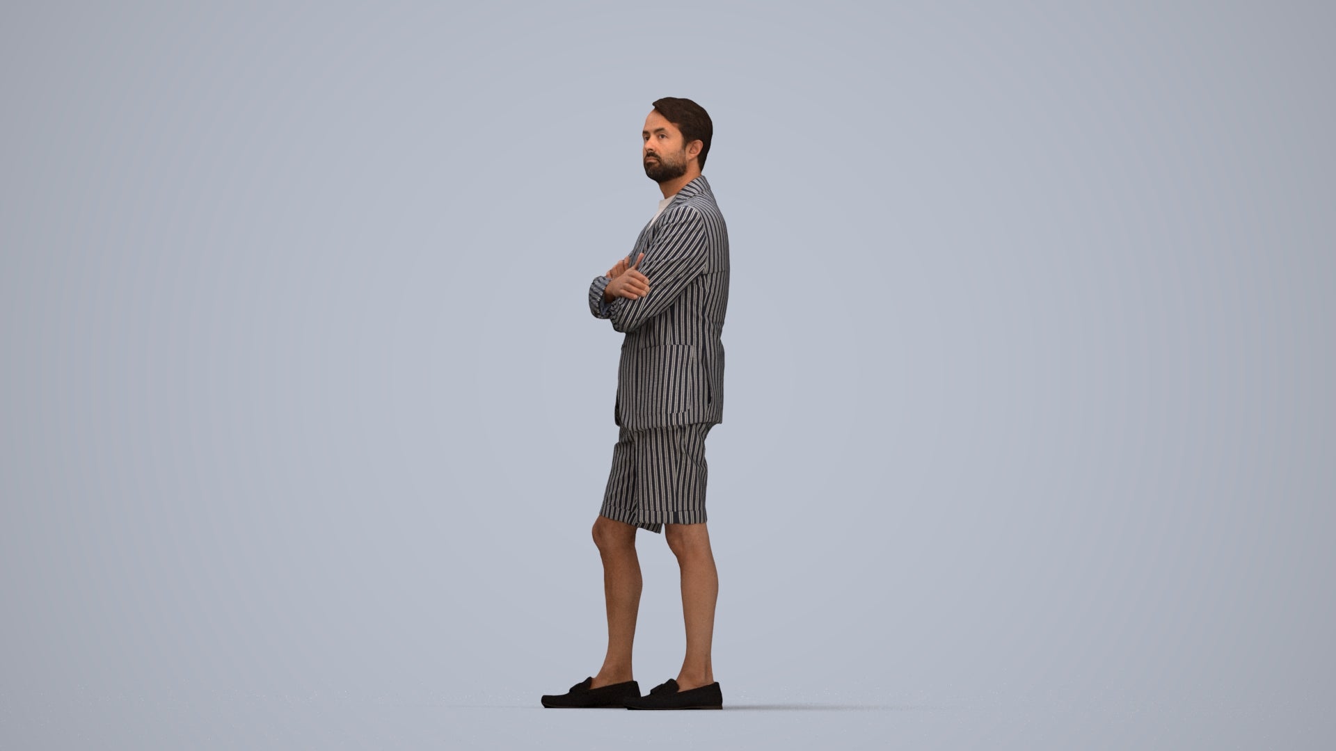 3D human model man business standing, photogrammetry scanned person for archviz, top-down view render