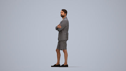 3D human model man business standing, photogrammetry scanned person for archviz, top-down view render