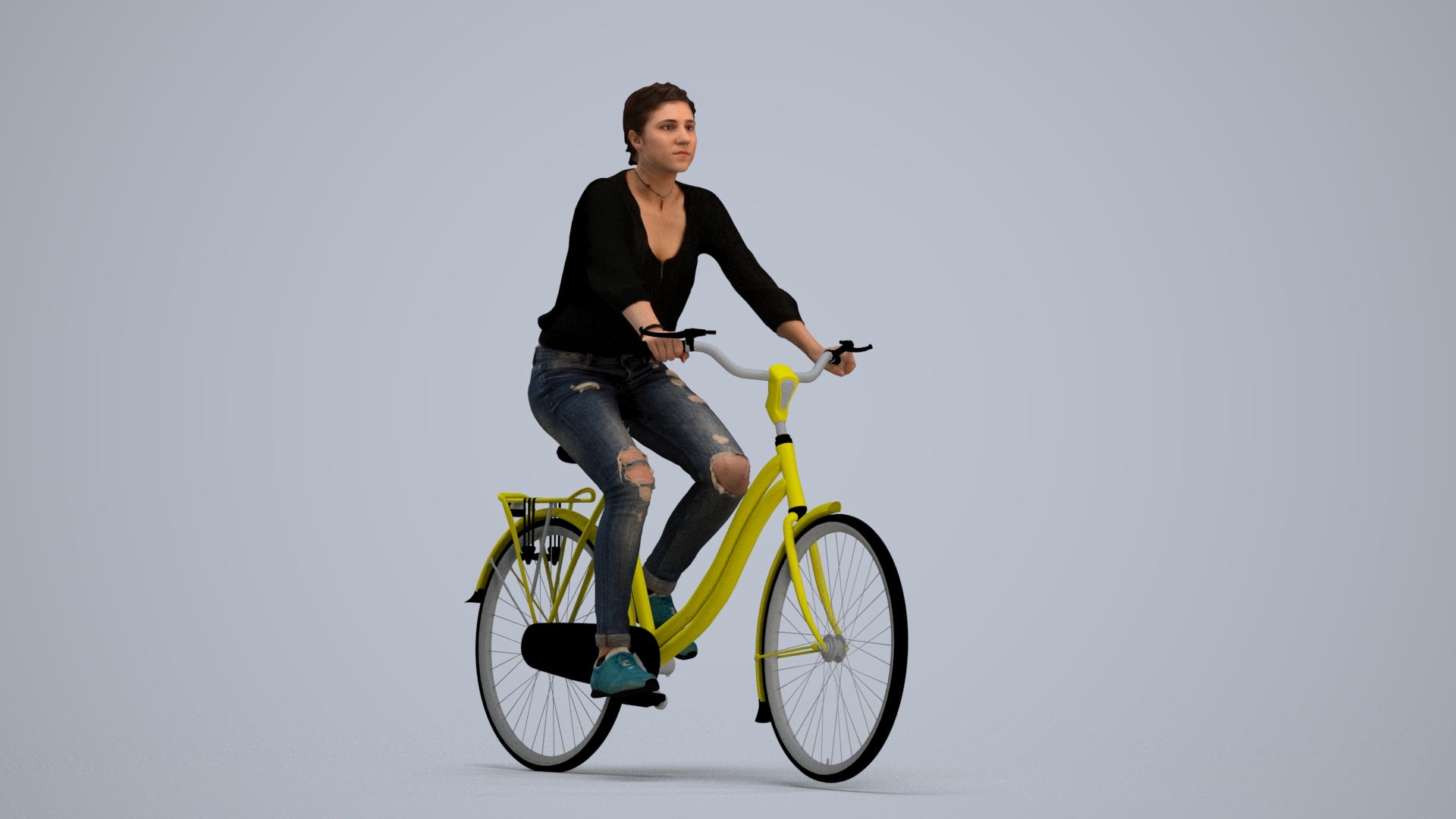 realistic 3D human woman casual cycling, archviz people FBX OBJ for Blender, standing pose render