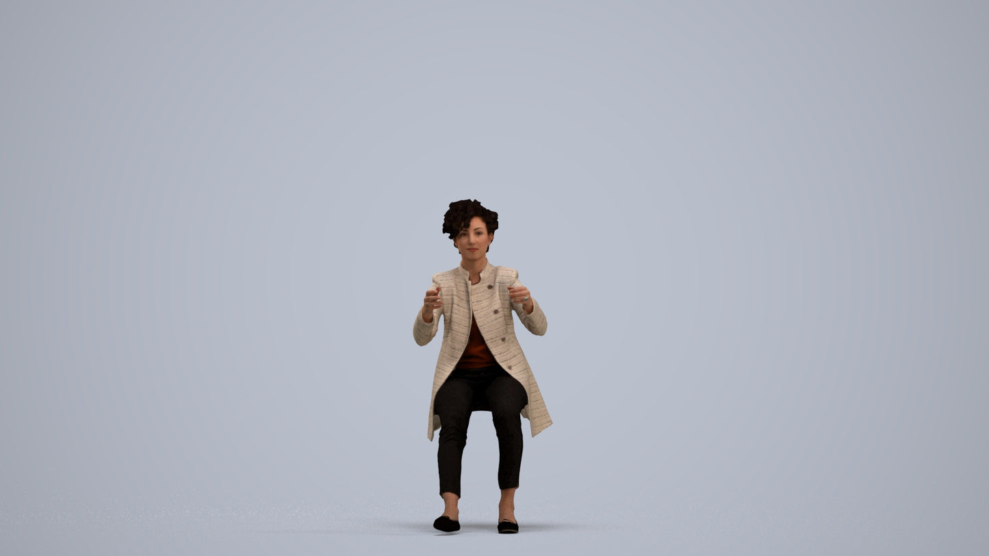 3D scanned woman sitting business, photorealistic archviz people for Enscape and SketchUp, standing pose render