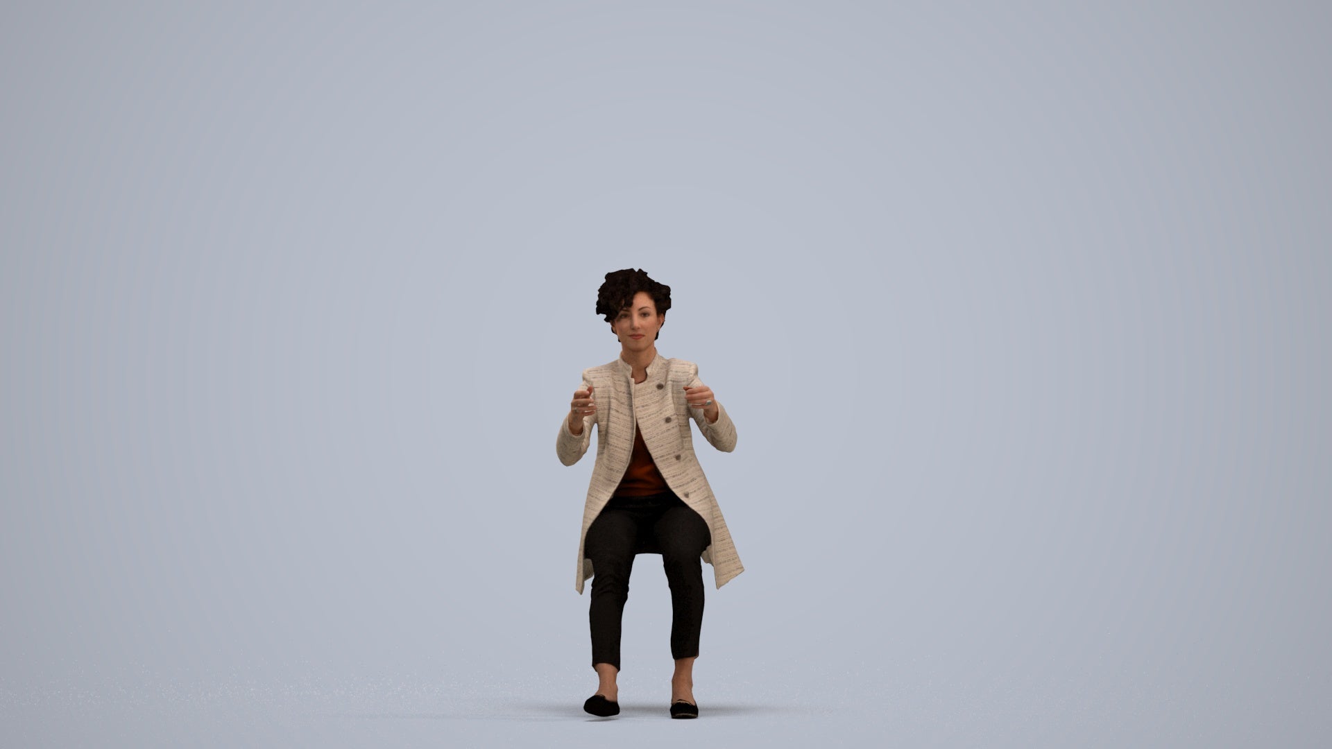 3D scanned woman sitting business, photorealistic archviz people for Enscape and SketchUp, standing pose render