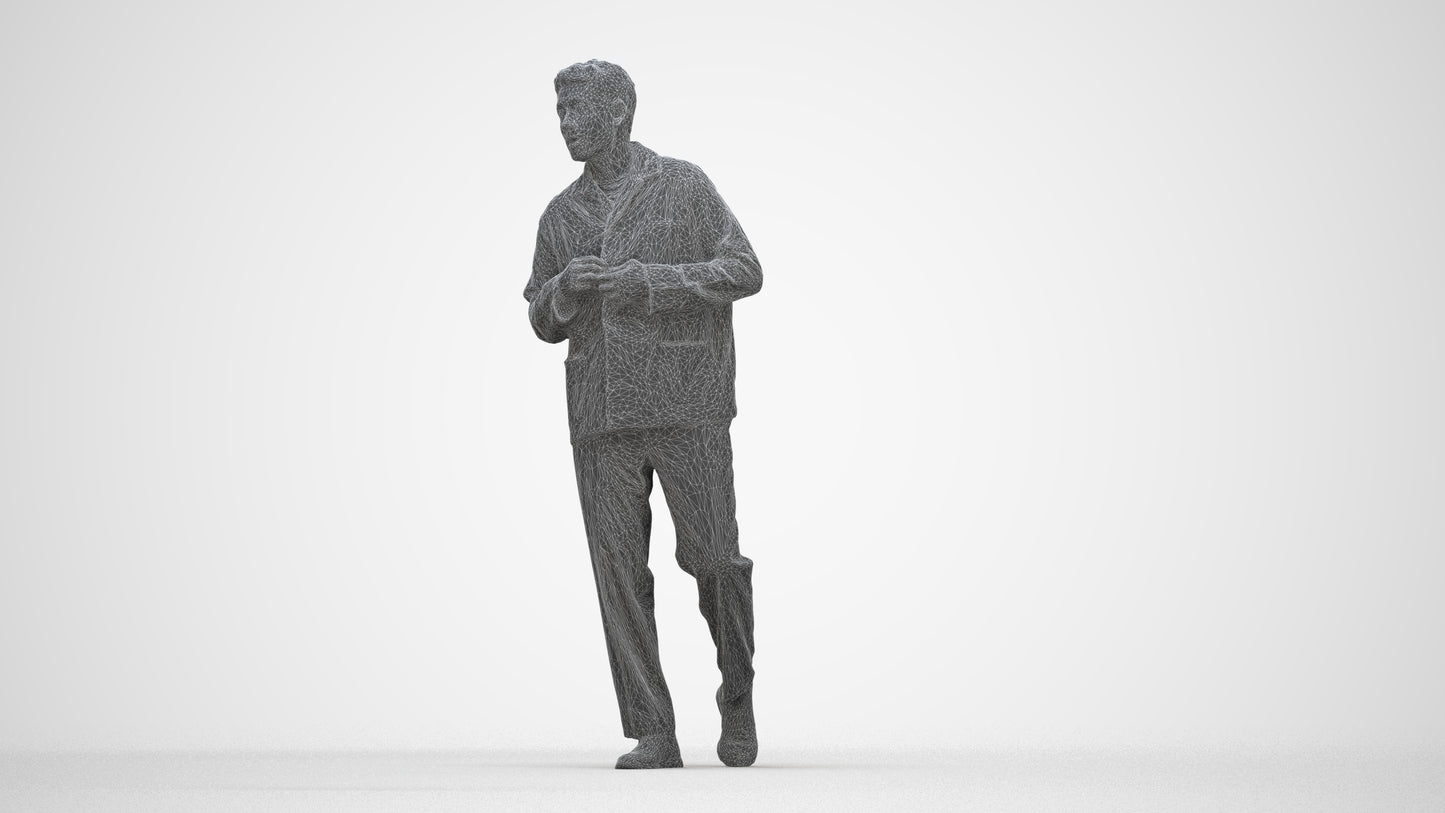 photogrammetry 3D man casual walking, realistic human model archviz FBX, wireframe back view