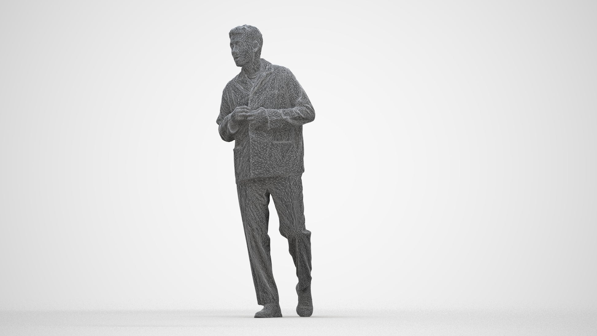 photogrammetry 3D man casual walking, realistic human model archviz FBX, wireframe back view