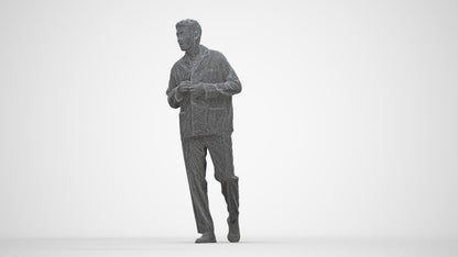 photogrammetry 3D man casual walking, realistic human model archviz FBX, wireframe back view