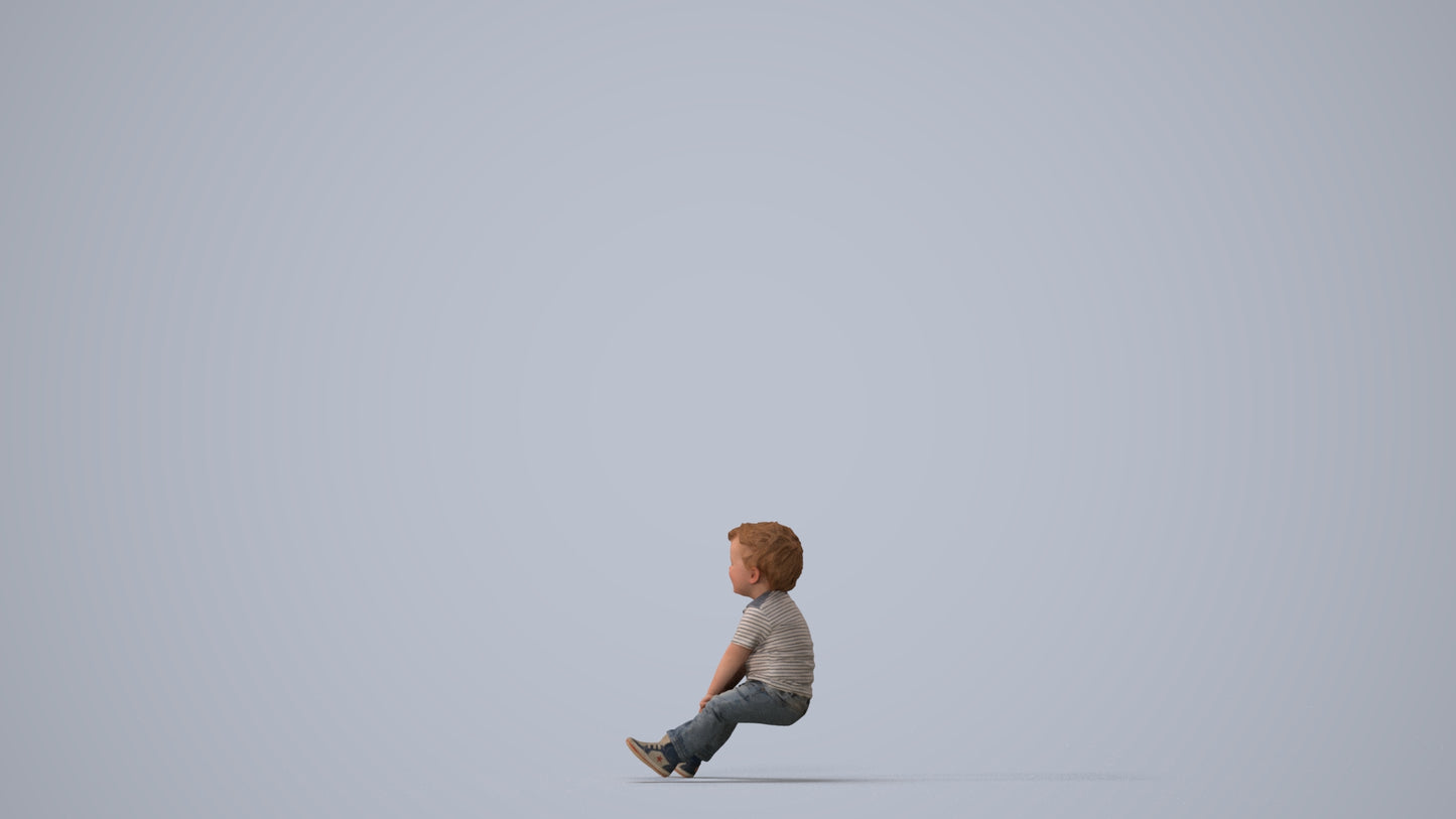 photogrammetry 3D boy casual kids, realistic human model archviz FBX, three-quarter view render