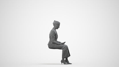 photogrammetry 3D woman business sitting, realistic human model archviz FBX, wireframe side view