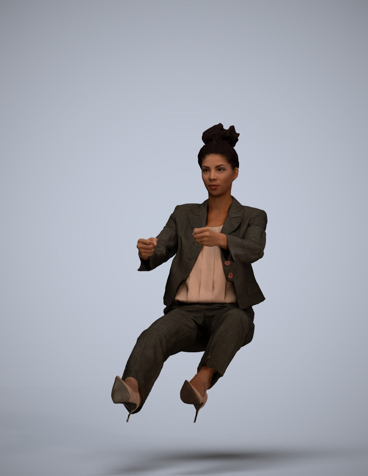 3D human model woman business driving, photogrammetry scanned person for archviz