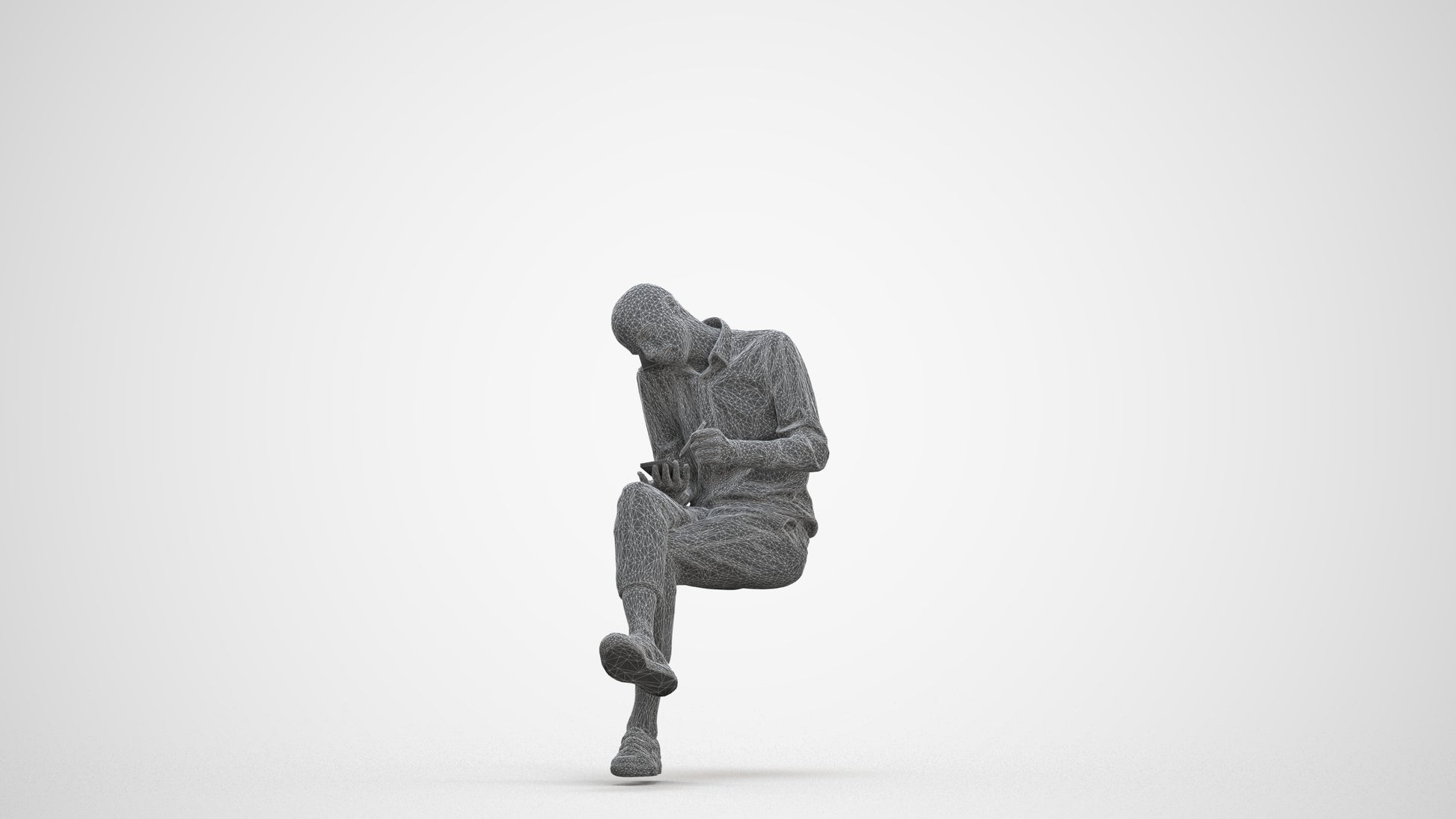 realistic 3D human man casual sitting, archviz people FBX OBJ for Blender, three-quarter front view render