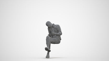 realistic 3D human man casual sitting, archviz people FBX OBJ for Blender, three-quarter front view render