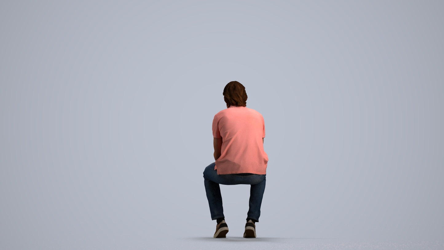 3D scanned man sitting casual, photorealistic archviz people for Enscape and SketchUp, front view render