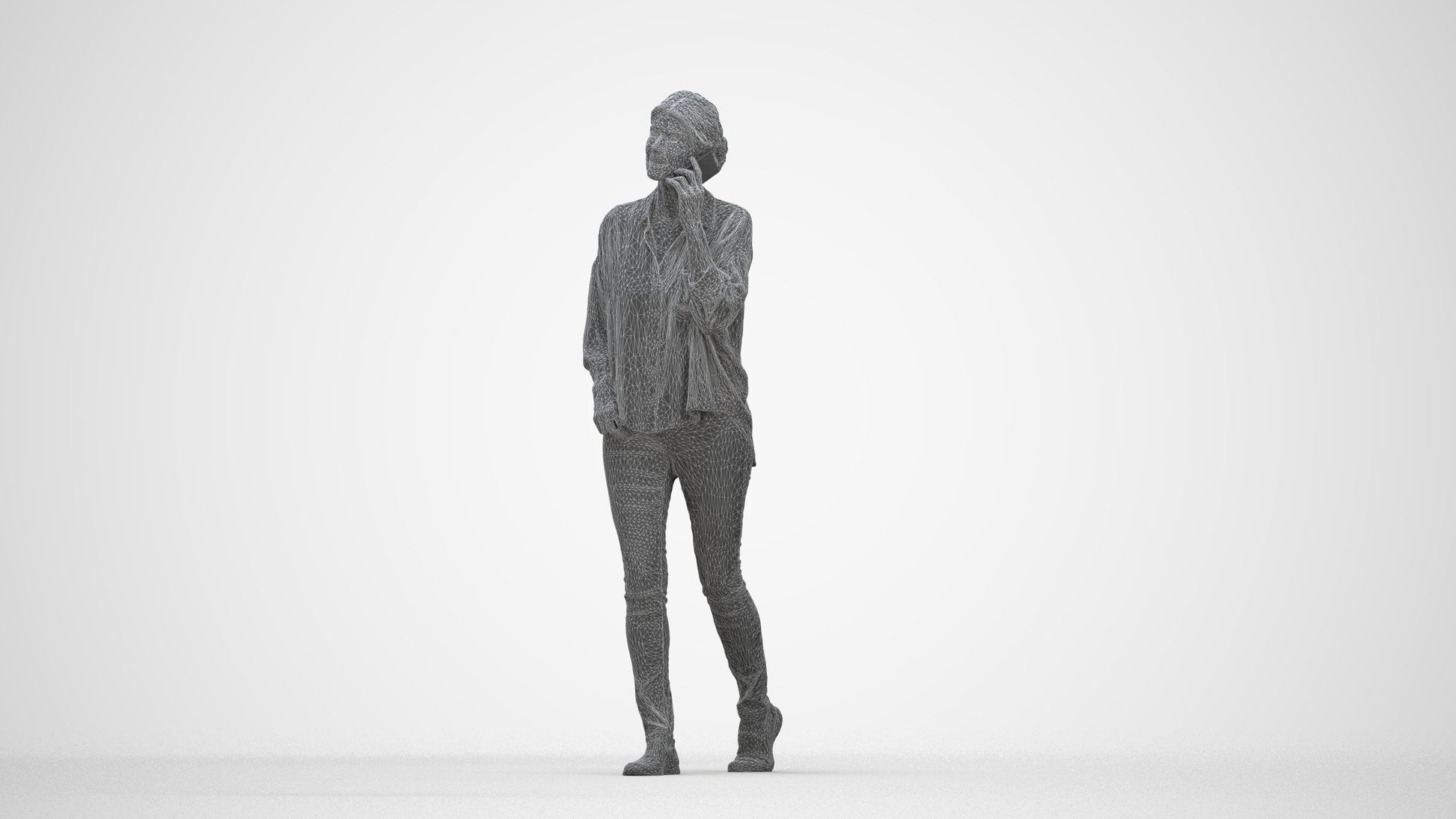 realistic 3D human woman casual walking, archviz people FBX OBJ for Blender, wireframe back view