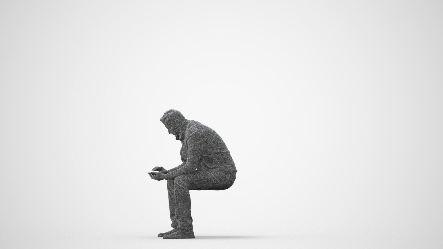 realistic 3D human man casual sitting, archviz people FBX OBJ for Blender, square thumbnail