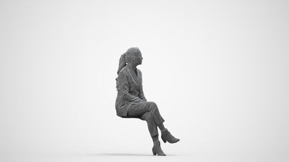 3D scanned woman business, photorealistic archviz people for Enscape and SketchUp, wireframe side view