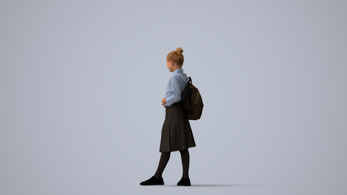 scanned 3D girl kids, photogrammetry people for Enscape and V-Ray, three-quarter view render