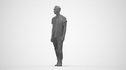 realistic 3D human man casual walking, archviz people FBX OBJ for Blender, wireframe back view