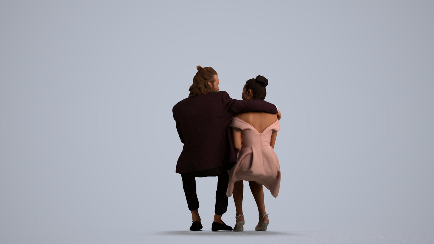 3D human model woman formal sitting, photogrammetry scanned person for archviz, front view render