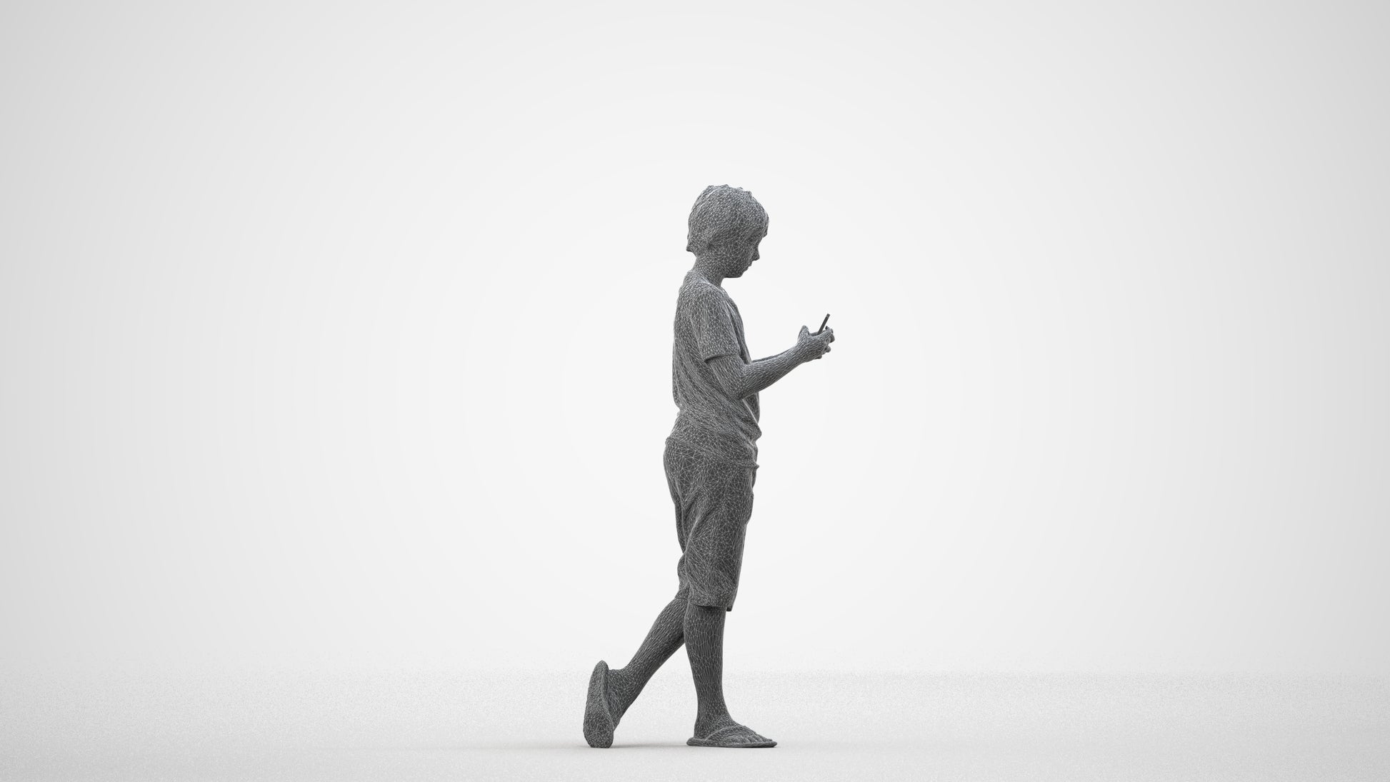 scanned 3D boy casual kids, photogrammetry people for Enscape and V-Ray, wireframe side view