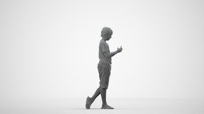scanned 3D boy casual kids, photogrammetry people for Enscape and V-Ray, wireframe side view