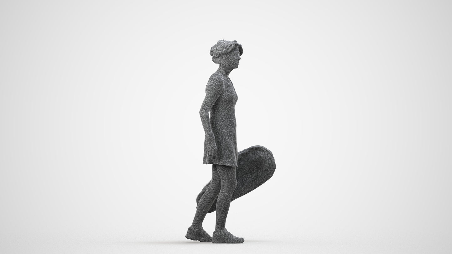 realistic 3D woman sport, scanned archviz people for Blender and 3ds Max, wireframe side view