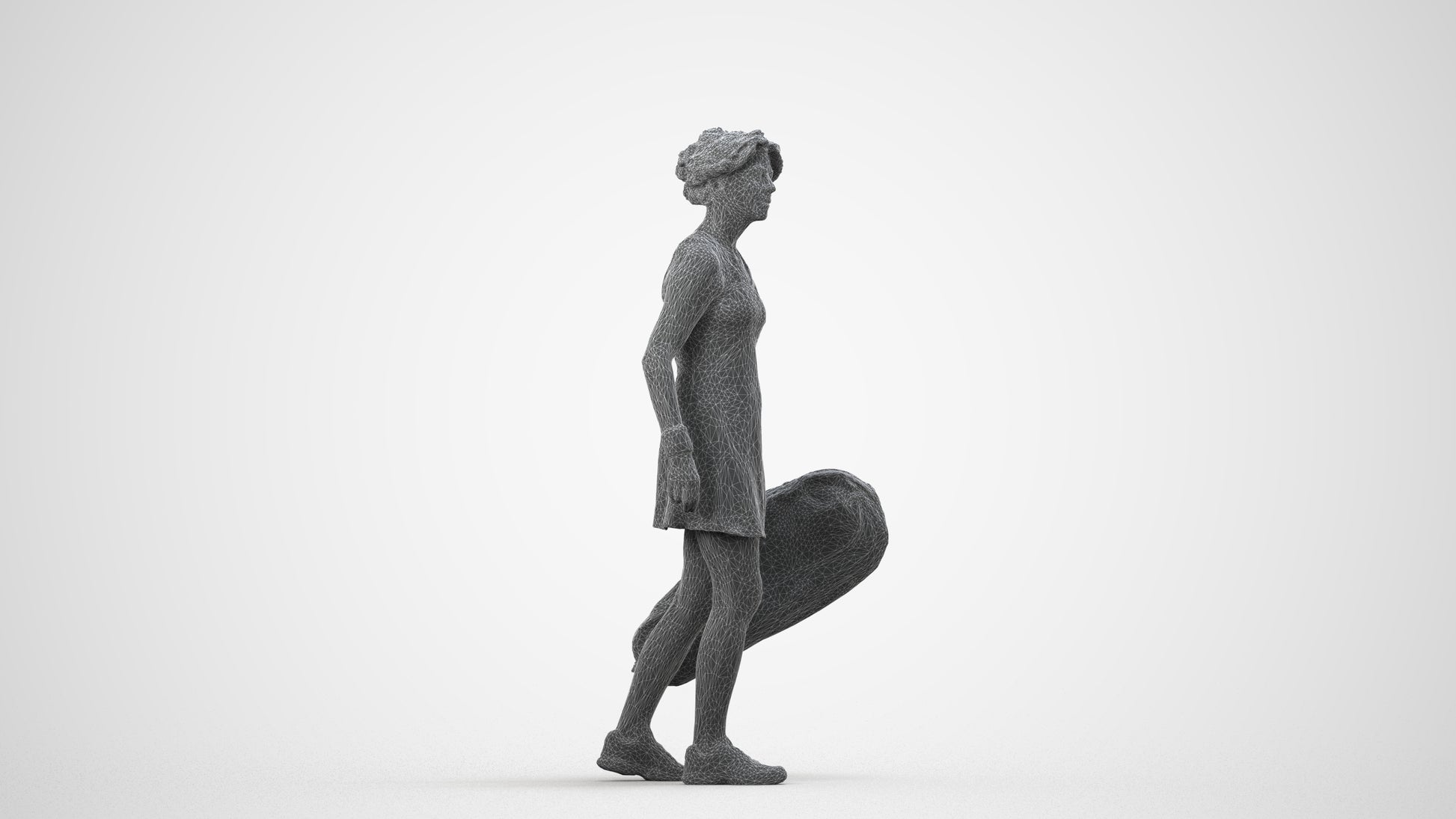 realistic 3D woman sport, scanned archviz people for Blender and 3ds Max, wireframe side view