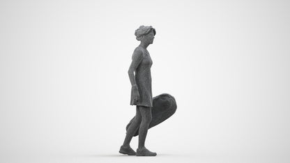 realistic 3D woman sport, scanned archviz people for Blender and 3ds Max, wireframe side view