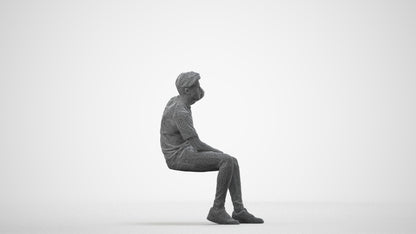 realistic 3D man casual sitting, scanned archviz people for Blender and 3ds Max, wireframe side view