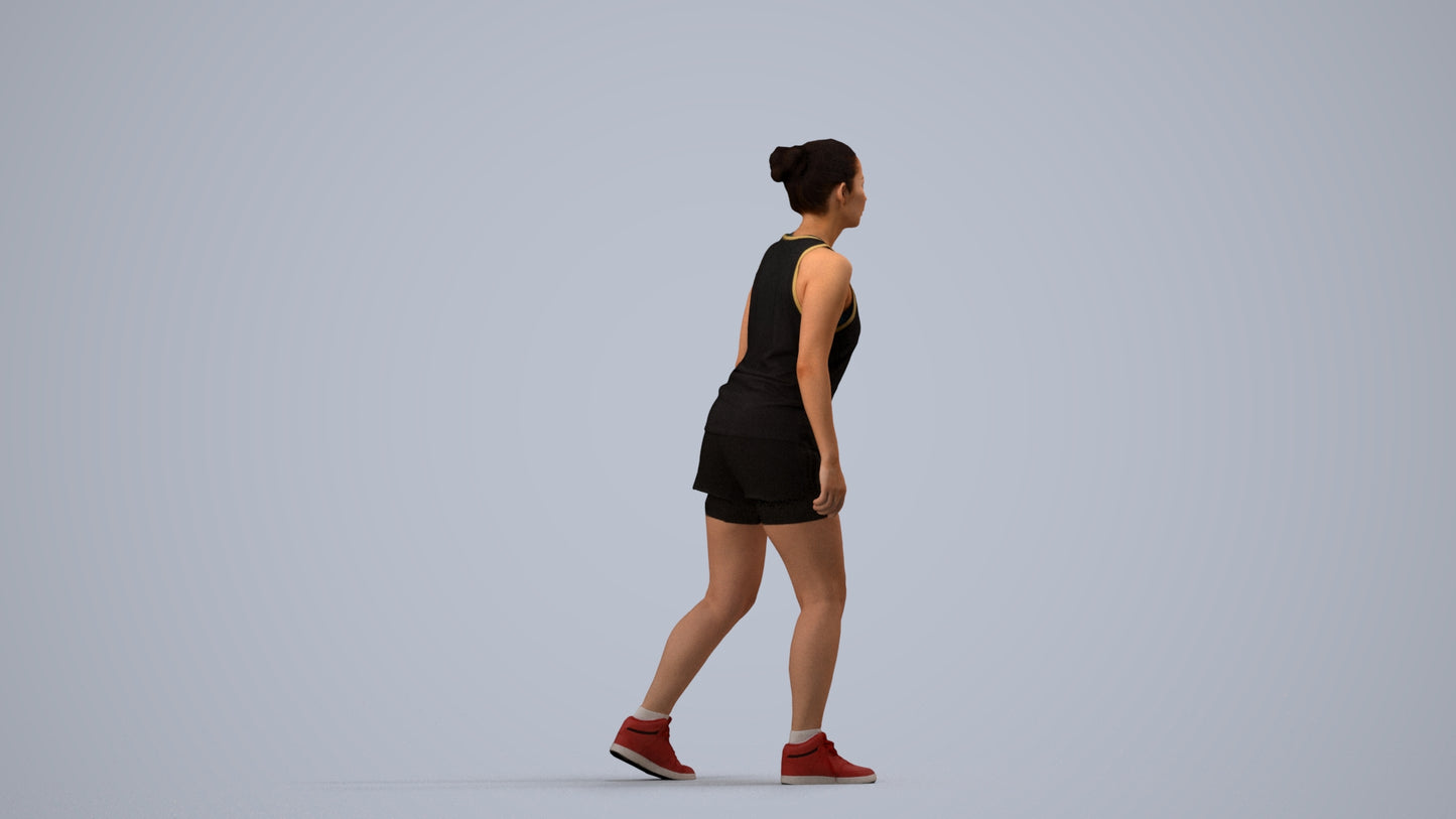 3D people model woman sport, scanned human for 3ds Max rendering, side view render