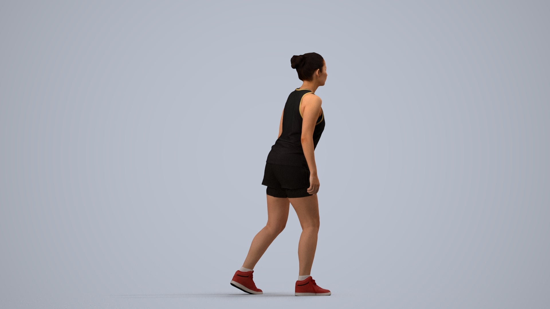 3D people model woman sport, scanned human for 3ds Max rendering, side view render