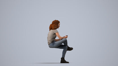 realistic 3D people woman casual sitting, render-ready for V-Ray and Corona, FBX OBJ, side view render